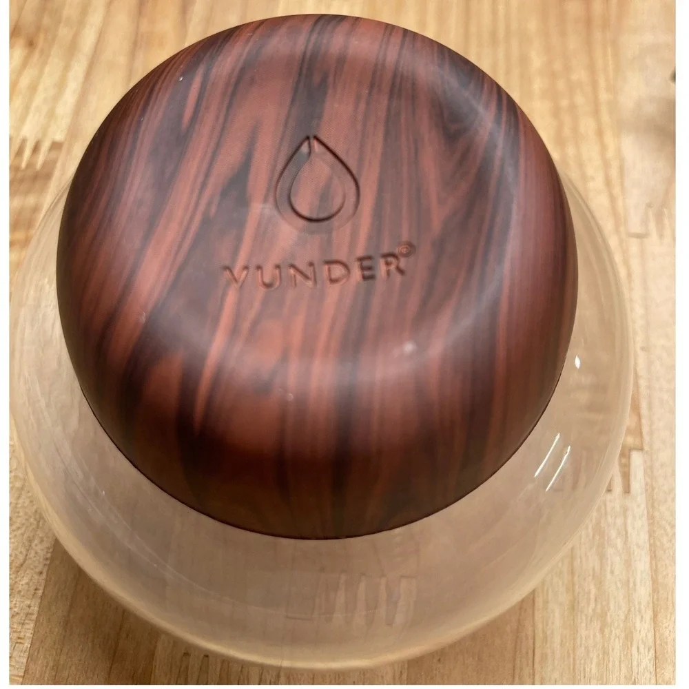 Vunder Glass Orb Votive Candle Holder Wood Grain Base Modern Minimalist 4x5